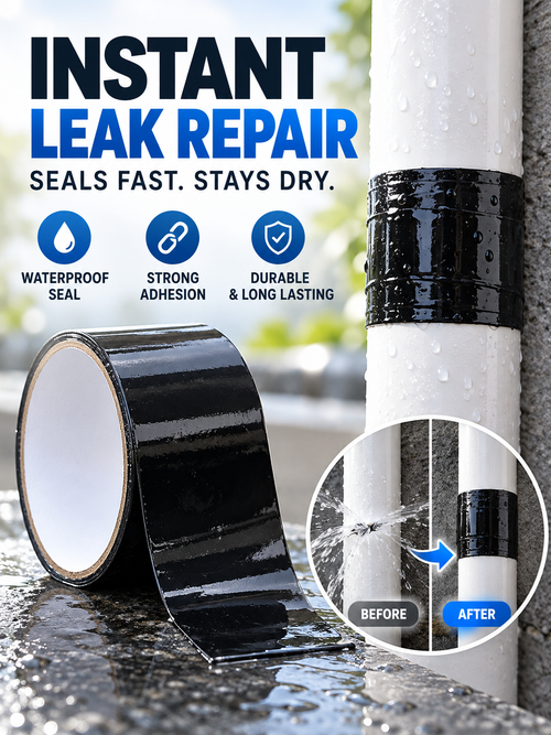 Instant Waterproof Leak Repair Tape, Strong Adhesive Self-Sealing Repair Tape, Works On Wet Surfaces, For PVC Metal Pipe, Hose, Aquarium, Bucket, Roof, Gutter & Outdoor Leak Fix