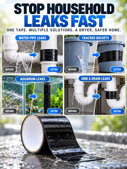 Instant Waterproof Leak Repair Tape, Strong Adhesive Self-Sealing Repair Tape, Works On Wet Surfaces, For PVC Metal Pipe, Hose, Aquarium, Bucket, Roof, Gutter & Outdoor Leak Fix