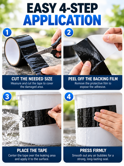 Instant Waterproof Leak Repair Tape, Strong Adhesive Self-Sealing Repair Tape, Works On Wet Surfaces, For PVC Metal Pipe, Hose, Aquarium, Bucket, Roof, Gutter & Outdoor Leak Fix