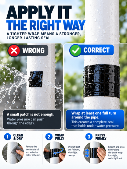 Instant Waterproof Leak Repair Tape, Strong Adhesive Self-Sealing Repair Tape, Works On Wet Surfaces, For PVC Metal Pipe, Hose, Aquarium, Bucket, Roof, Gutter & Outdoor Leak Fix